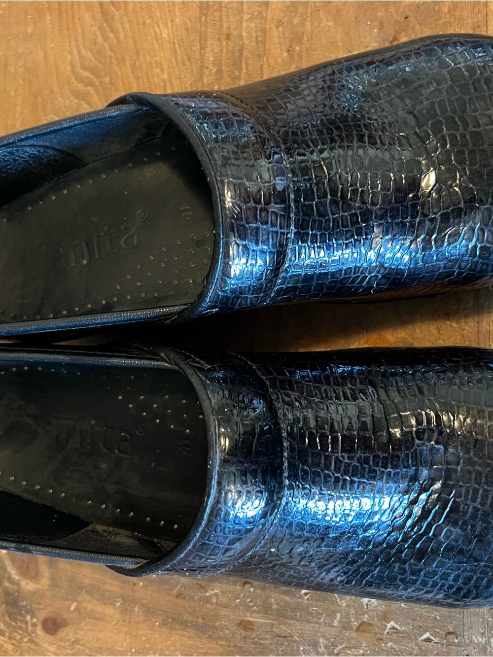Sanita Black Croc-Effect Slip-On clogs